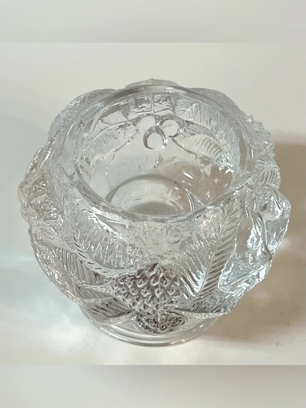 Vetreria Etrusca Italy Clear Crystal Candle Holder Ornate Pinecones Acorns Bells